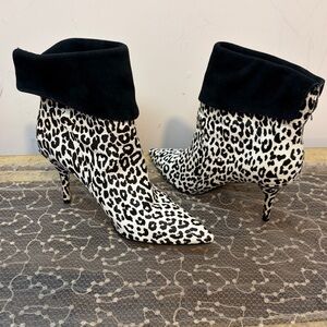 Marc Fisher Leopard Print Ankle Booties with Black Cuff